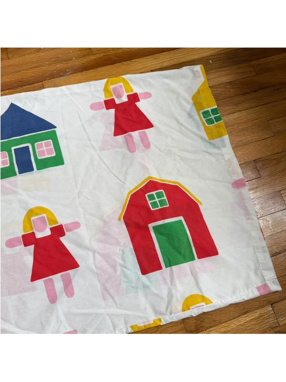 Vintage 1982 Marimekko Dan River Bo Boo Schoolhouse Pillow Case Primary Colors